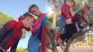 Andre twink takes a hard bareback anal pounding on Olive tree