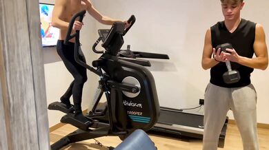 Edoardo Fresia & Samuele Cunto get their asses stretched by a huge, veiny cock at the Gym