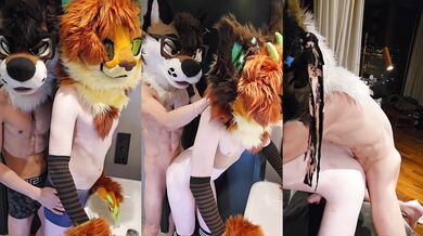 Daddy Wolf seduces a cute Wolfie in the bathroom and fucks her bareback