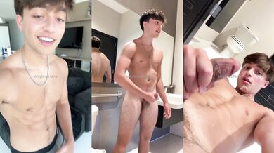 Braden Sherota's butt plug makes him cum hard on his face after jerking off solo