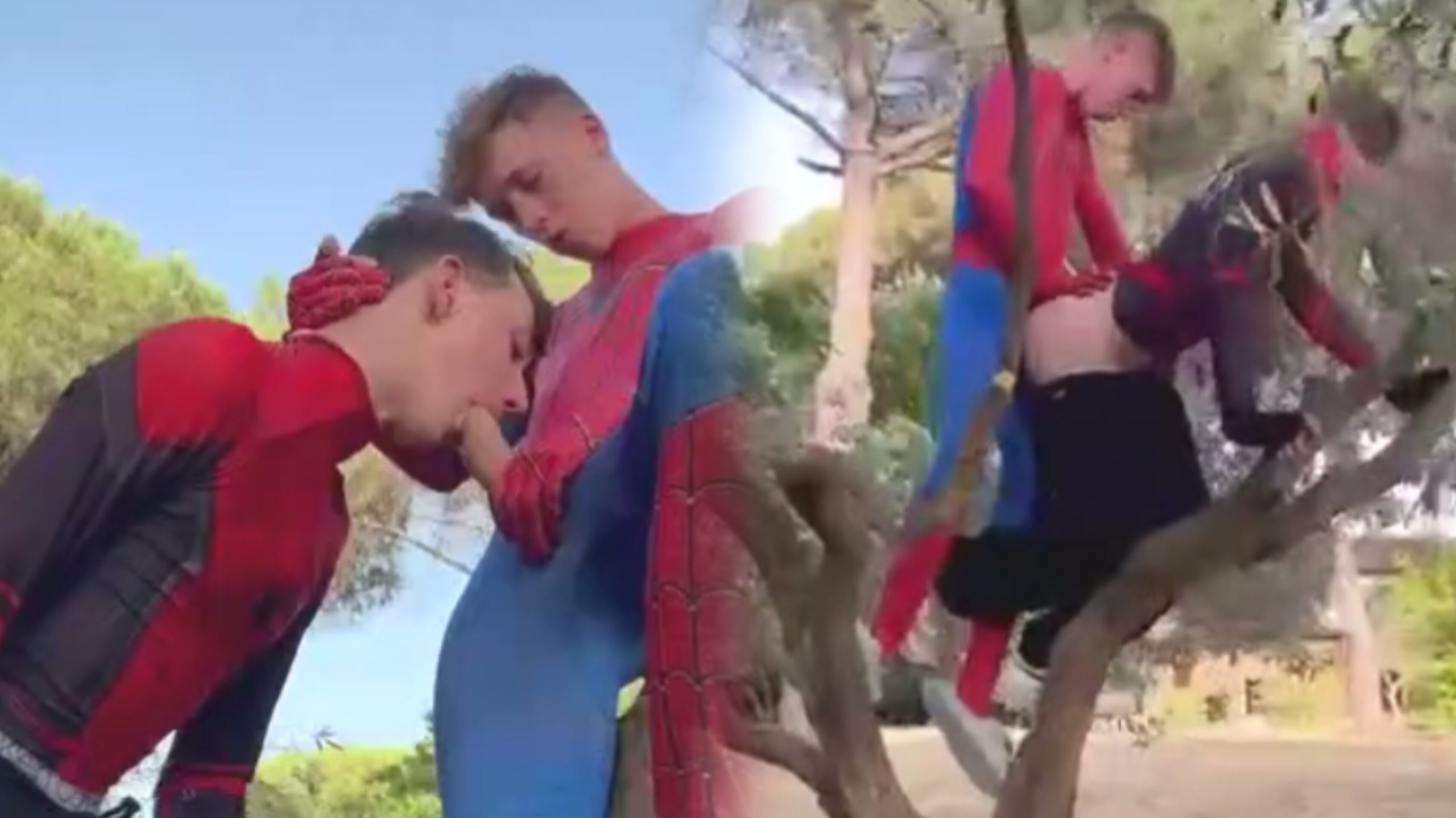 Andre twink takes a hard bareback anal pounding on Olive tree