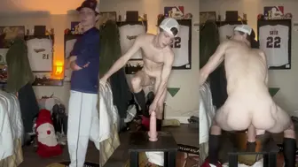 Watch Samboxer, the cute baseball player, moan in pleasure as he pounds himself with a massive dildo